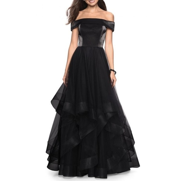 NEW La Femme 27224 Off Shoulder Tulle Gown in Black Sz. 6 - Picture 1 of 3